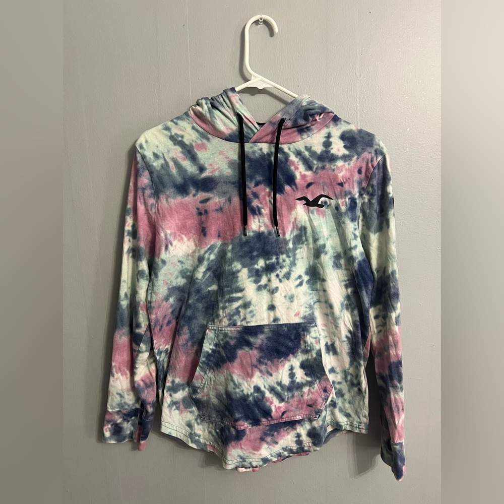 Hollister Pink and Blue Tie Dye Small Hoodie